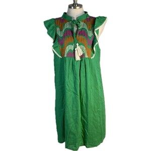 THML sz M Green Shift Dress Embroidered
